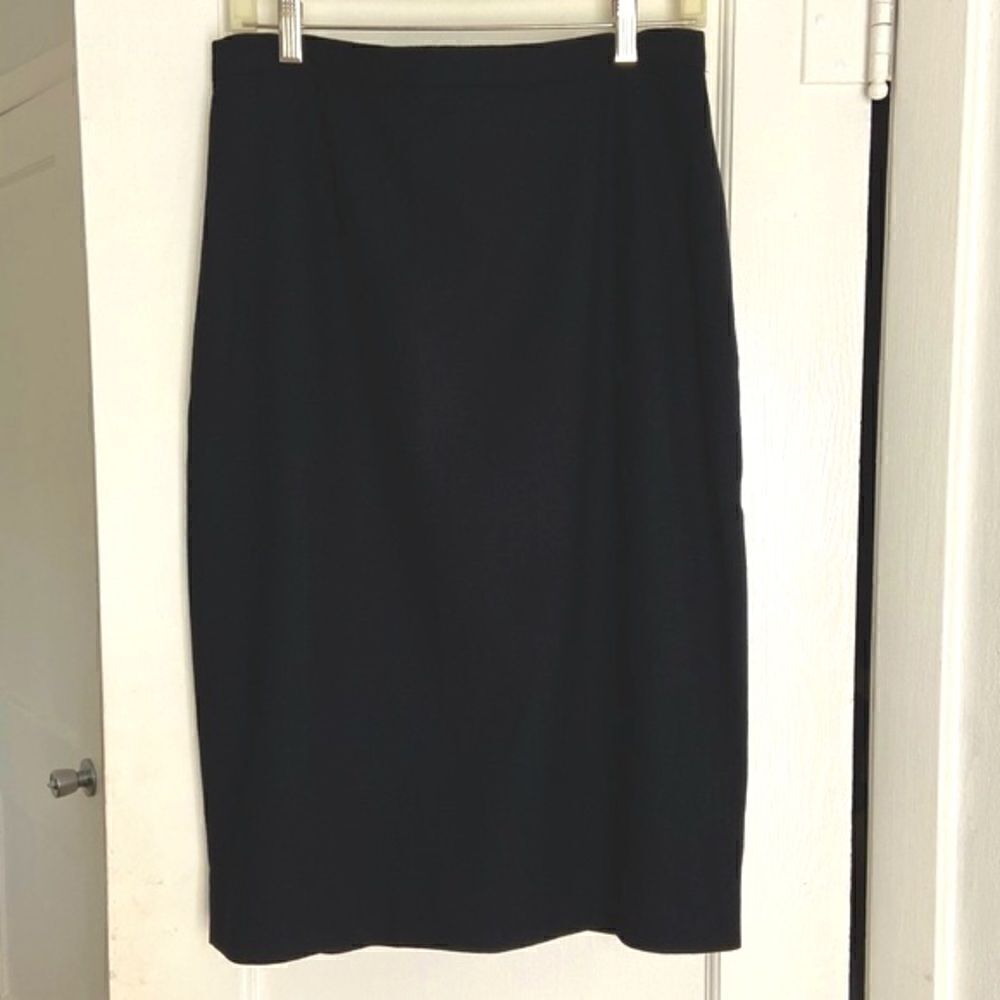 Vintage Women’s Black Pencil Skirt‎ Lined Wool Midi High Waist Pockets Size 14